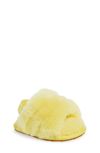 Shop Ugg Infant Girl's  Fluff Yeah Genuine Shearling Slide Sandal In Lemonade