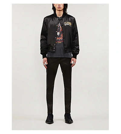 Shop Amiri Player Club Padded Satin Bomber Jacket In Black