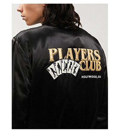 Shop Amiri Player Club Padded Satin Bomber Jacket In Black