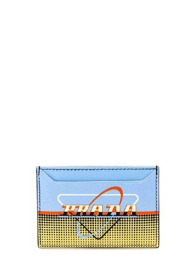 Shop Prada Printed Cardholder In Celeste Vaniglia