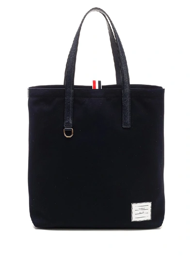 Shop Thom Browne Side Striped Tote Bag In Blue