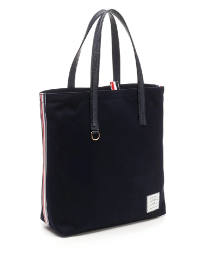 Shop Thom Browne Side Striped Tote Bag In Blue