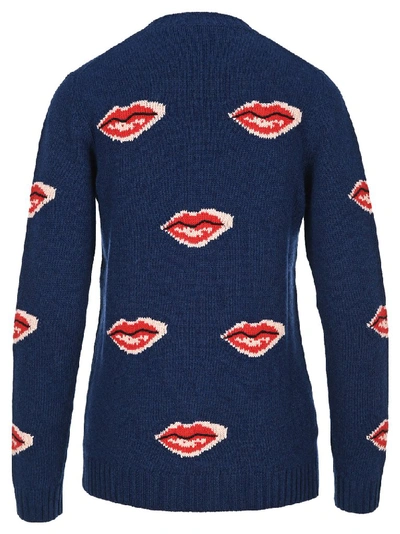 Shop Prada Lips Jacquard Sweater In Blue