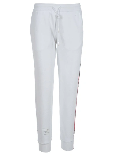 Shop Thom Browne Logo Patch Side Band Sweatpants In White