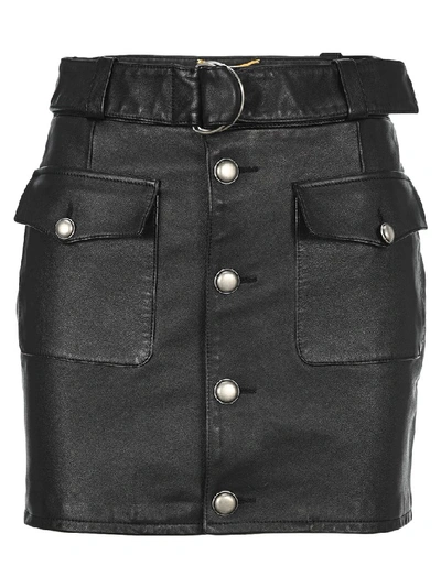 Shop Saint Laurent Belted Mini Skirt In Black