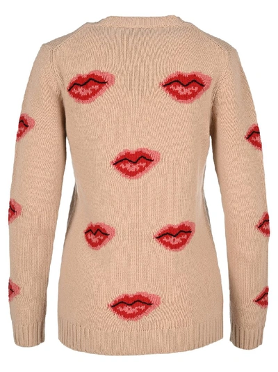 Shop Prada Lips Jacquard Sweater In Beige