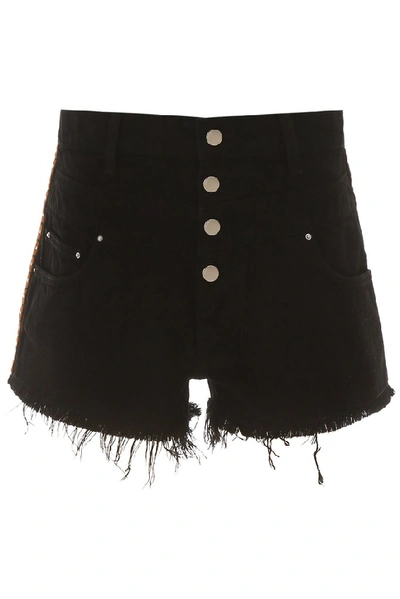 Shop Amiri Floral Trimmed High Waist Shorts In Black