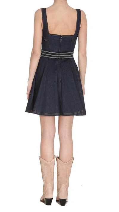 Shop Dolce & Gabbana Logo Panelled Flared Dress In Blue