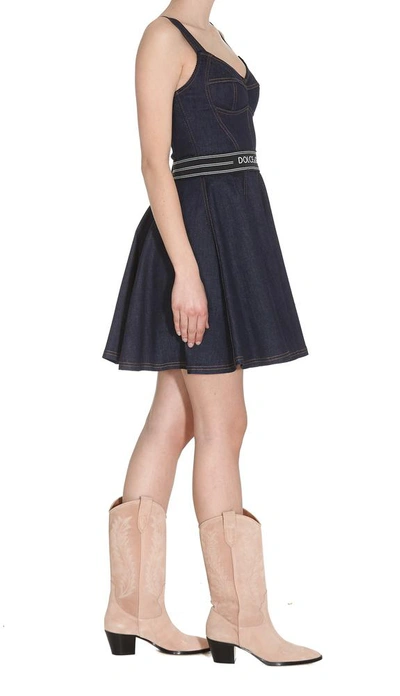 Shop Dolce & Gabbana Logo Panelled Flared Dress In Blue