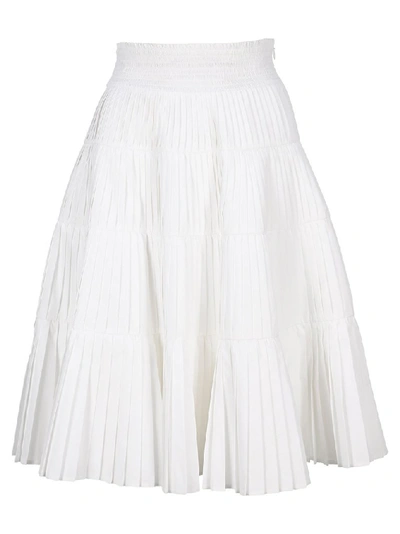 Shop Prada Pleated Flared Skirt In White