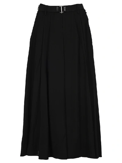 Shop Prada Logo Engraved Belted Flounce Skirt In Black