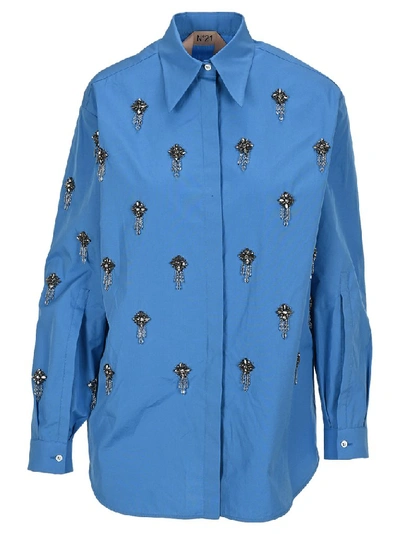 Shop N°21 Brooch Embellished Shirt In Blue