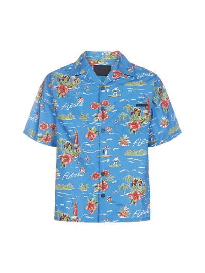 Shop Prada Hawaiian Shirt In Blue