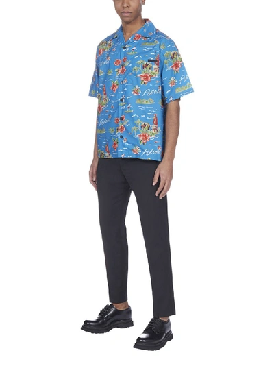Shop Prada Hawaiian Shirt In Blue