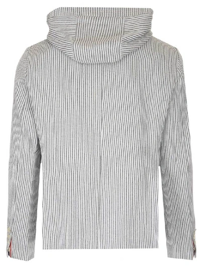 Shop Thom Browne Striped Hooded Blazer In Grey