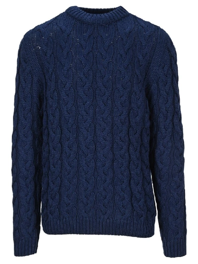 Shop Alanui Cable Knit Sweater In Navy