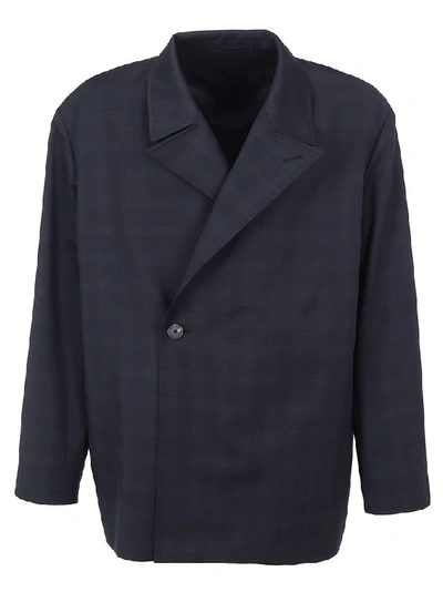 Shop Balenciaga Tailored Check Flap Jacket In Blue