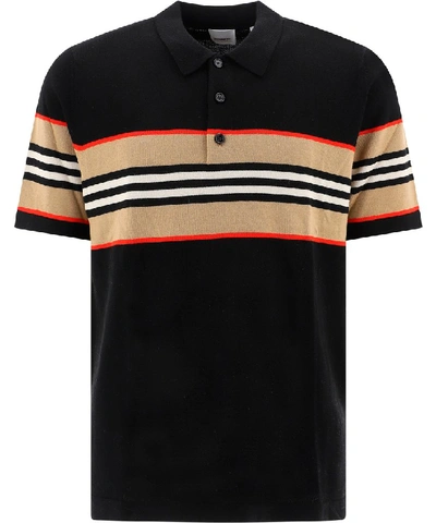 Shop Burberry Icon Striped Polo Shirt In Black