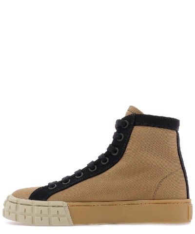 Shop Prada Logo High Top Sneakers In Beige