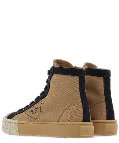 Shop Prada Logo High Top Sneakers In Beige