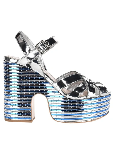 Miu Miu Crystal-embellished Leather Platform Sandals In Silver/blue |  ModeSens