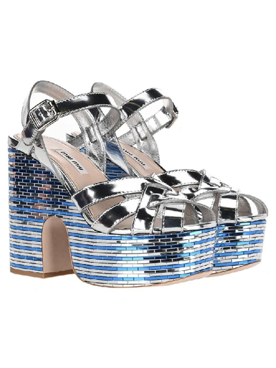 Shop Miu Miu Stripe Motif Platform Sandals In Silver
