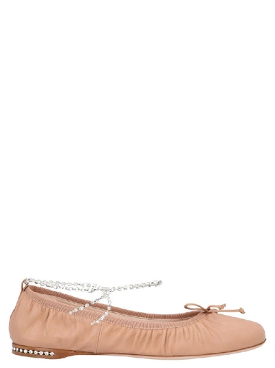 Shop Miu Miu Embellished Ballerina Flat Shoes In Beige