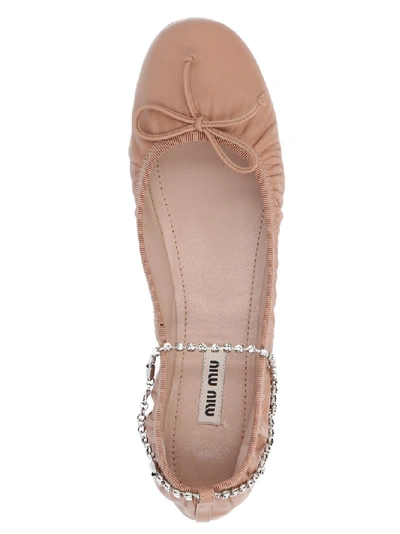 Shop Miu Miu Embellished Ballerina Flat Shoes In Beige