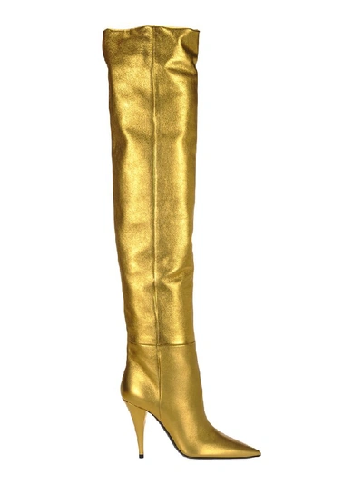 Shop Saint Laurent Metallic Kiki Boots In Gold