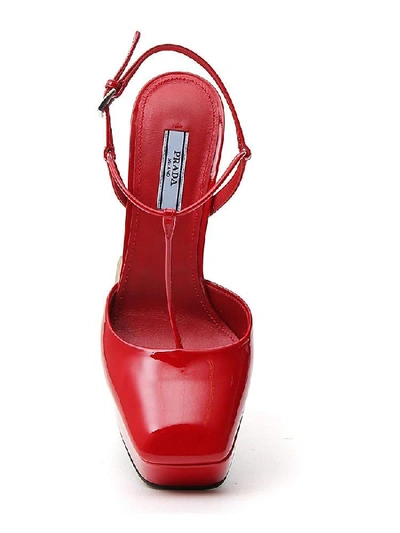 Shop Prada Ankle Strap Wedges In Red