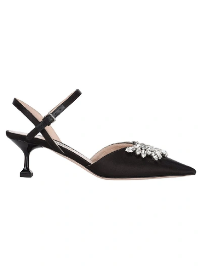 Shop Miu Miu Embellished Kitten Pumps In Black