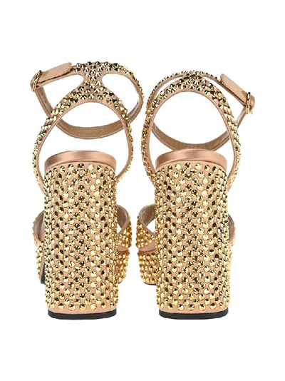 Shop Prada Embellished Ankle Strap Platform Sandals In Gold