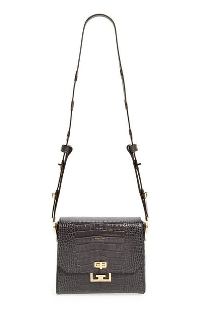 Shop Givenchy Medium Eden Croc Embossed Leather Shoulder Bag In Storm Grey