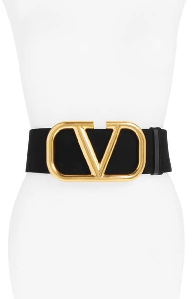 Shop Valentino Vlogo Reversible Leather Belt In Nero/ Nero/ Ant.brass