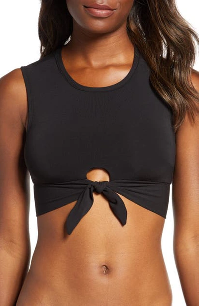 Shop Robin Piccone Ava Longline Knot Front Bikini Top In Black