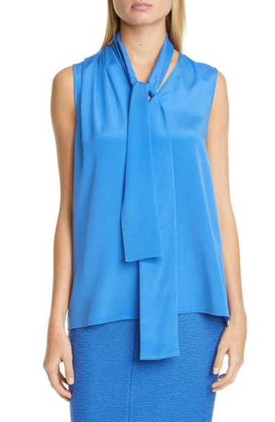 Shop St John Stretch Silk Crepe De Chine Shell With Removable Tie In Oasis
