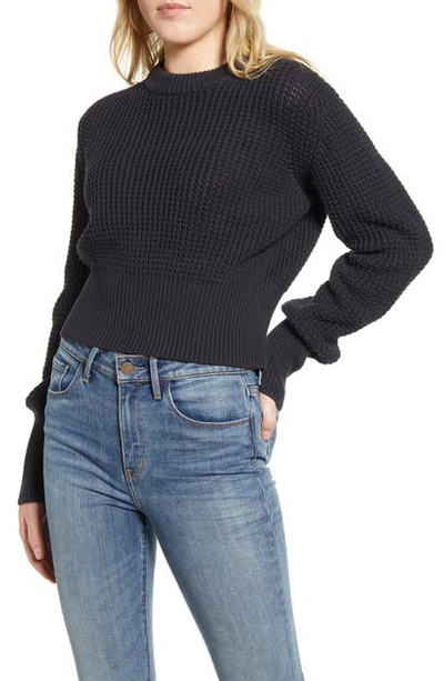 Shop French Connection Luna Mozart Waffle Knit Cotton Sweater In Utility Blue