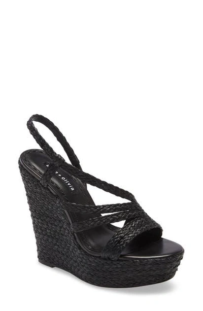 Shop Alice And Olivia Tenley Woven Wedge Platform Sandal In Black Leather