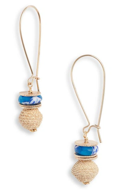 Shop Akola Raffia & Glass Drop Earrings In Blue Multi