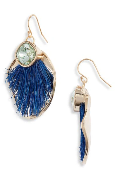 Shop Akola Sisal & Crystal Drop Earrings In Cobalt