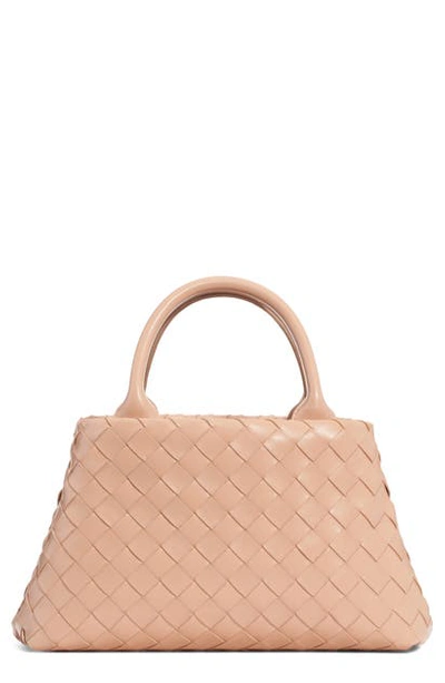 Shop Bottega Veneta Mini Intrecciato Leather Double Handle Tote Bag In Cipria/ Gold