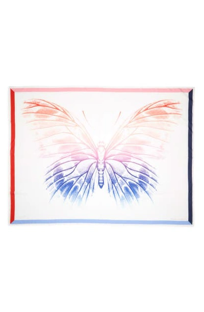Shop Alexander Mcqueen Rainbow Moth Cotton & Silk Pareo Scarf In Ivory/ Pink