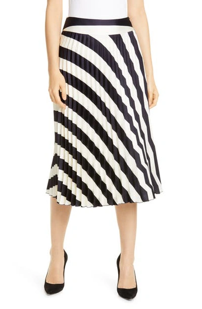 Shop Hugo Boss Valta Pleated Stripe Skirt In Midnight Fantasy