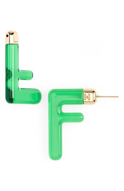 Shop Fendi Small Ff Earrings In Green/ Soft Gold