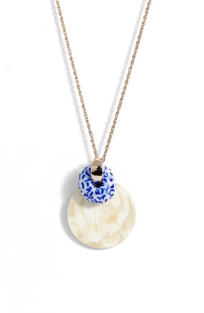 Shop Akola Horn & Glass Ring Pendant Necklace In Blue Multi