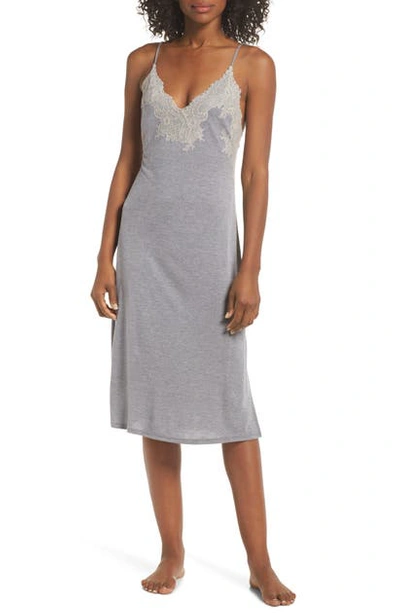 Shop Natori Luxe Shangri-la Nightgown In Ht Grey/ Cocoon Lace