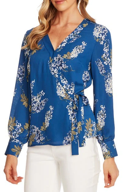 Shop Vince Camuto Weeping Willows Wrap Blouse In Dusk Blue