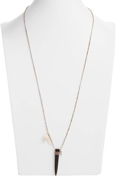 Shop Isabel Marant Long Horn Pendant Necklace In Black/ Silver
