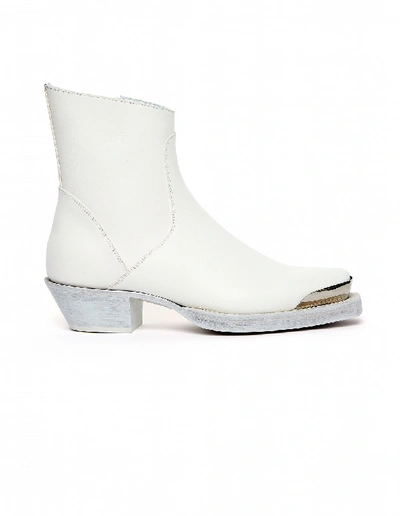 Shop Vetements White Leather Cowboy Boots