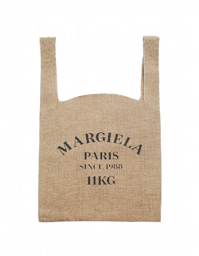 Shop Maison Margiela Printed Linen Shopping Bag In Beige